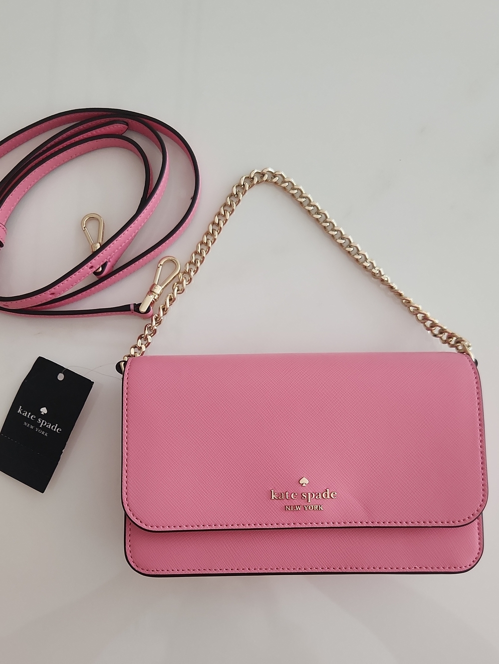 kate spade Madison SM Flap Crossbody Pink Leather with Gold Chain